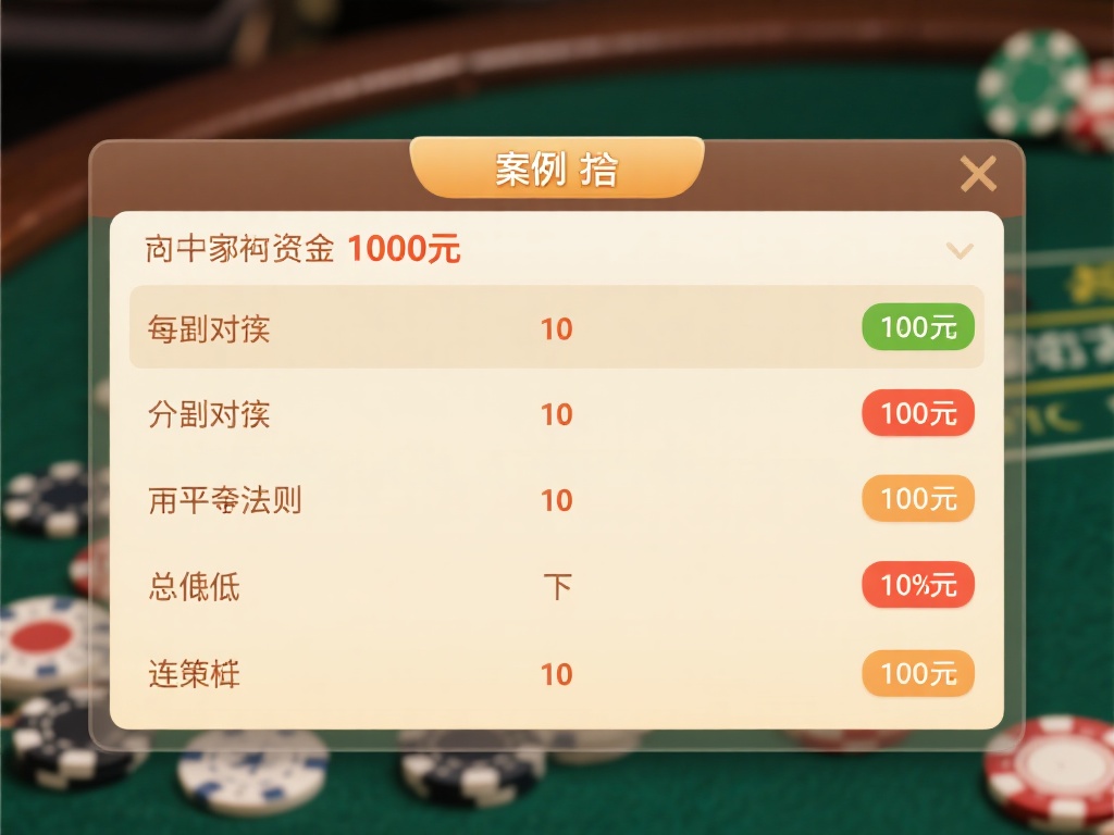案例：
假设玩家初始资金为1000元，选择每局投